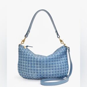Clare V. Light blue woven Moyen Messenger